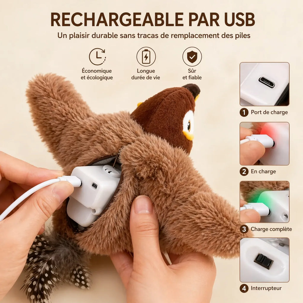 Jouet chat interactif oiseau battant | Rechargeable USB