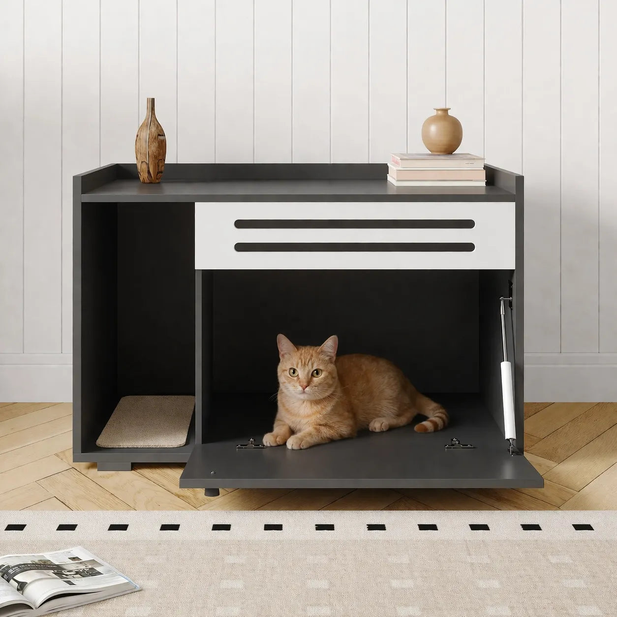 Meuble cache litière chat - Table d'Appoint pour Chat