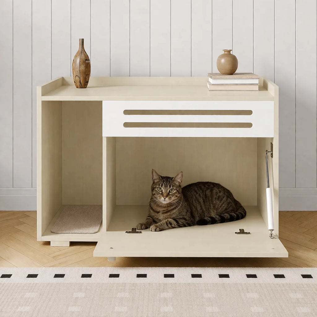 Meuble cache litière chat - Table d'Appoint pour Chat