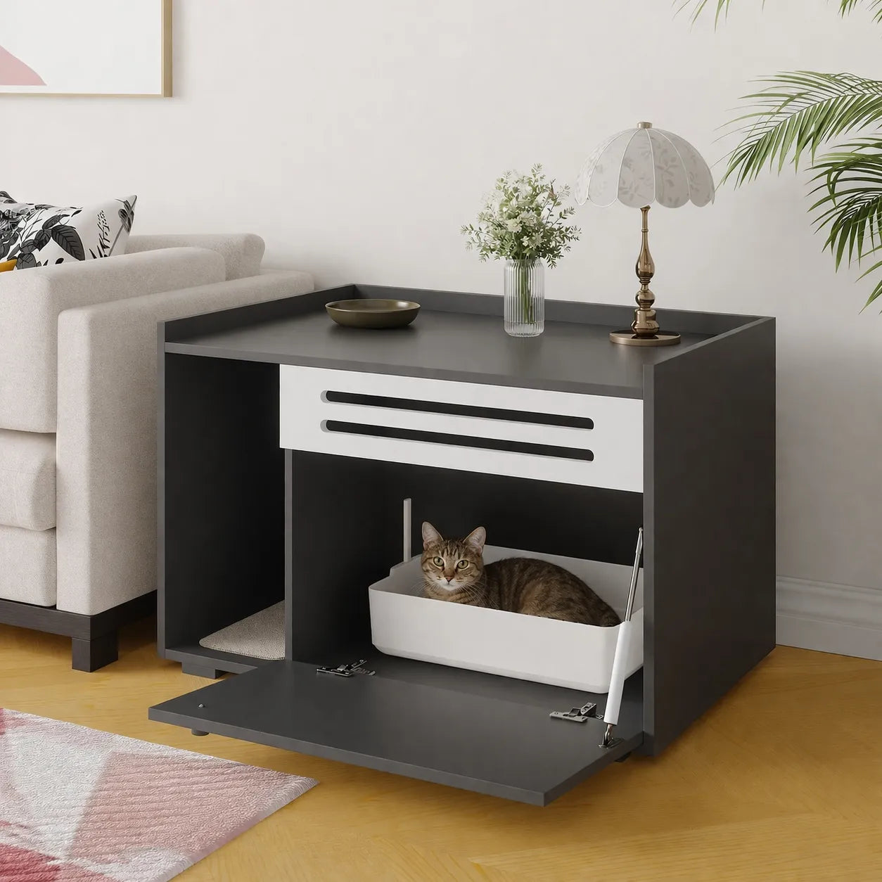 Meuble cache litière chat - Table d'Appoint pour Chat