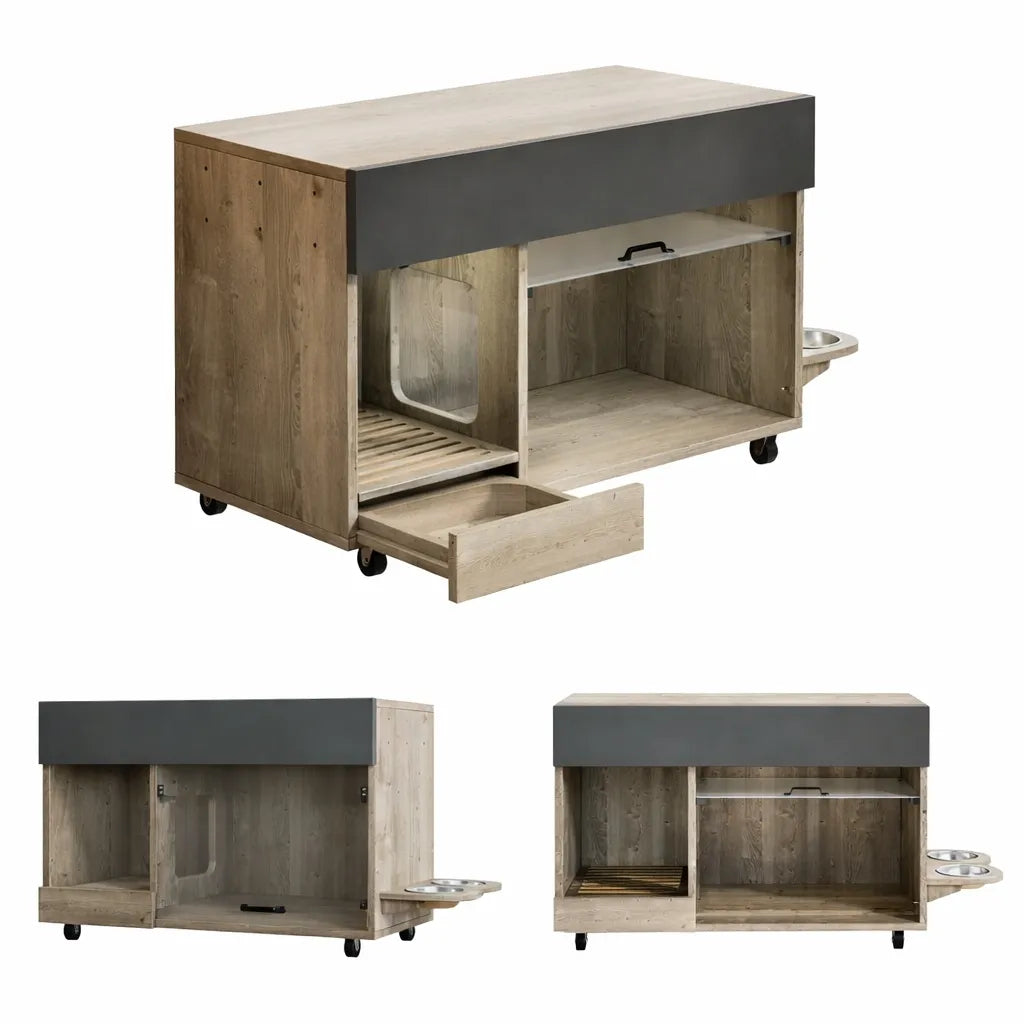 Meuble litière à chat - Design bois multifonctionnel
