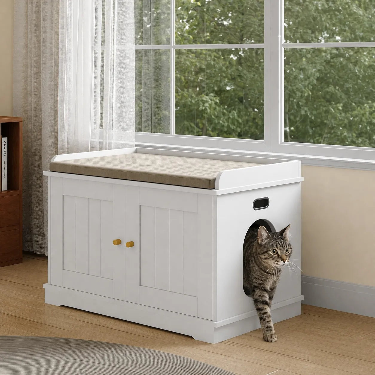 Meuble litière chat bois - Armoire Bois Dissimulée pour Chat