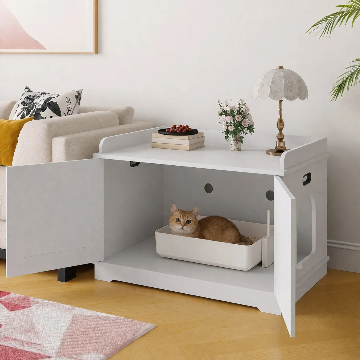 Meuble litière chat bois - Armoire Bois Dissimulée pour Chat