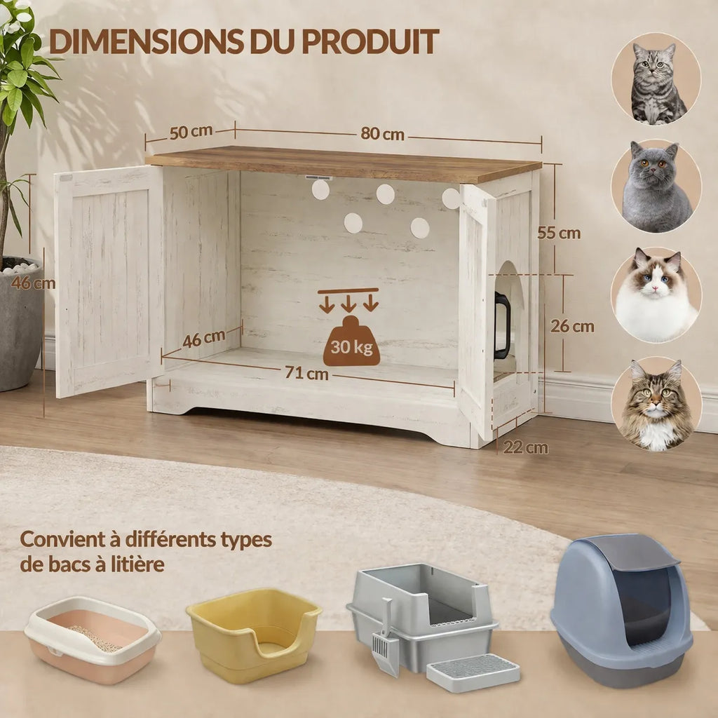 Meuble pour cacher litière - Design élégant et multifonctionnel