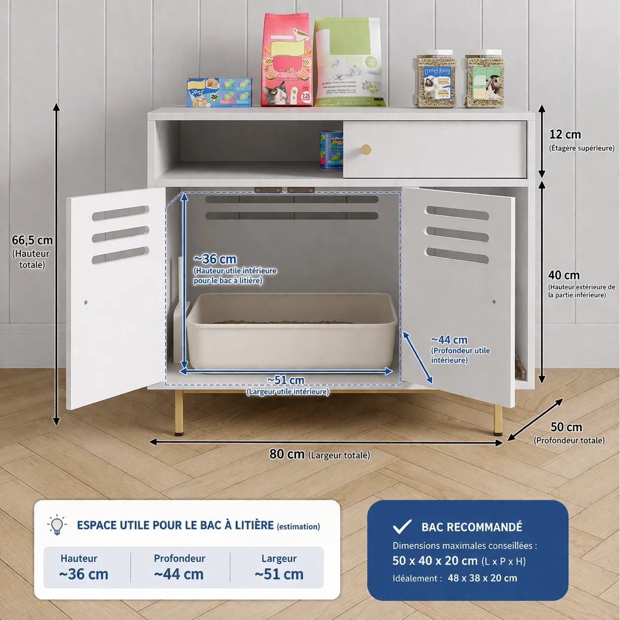 Meuble pour litière chat en bois - Table d'Appoint Chat