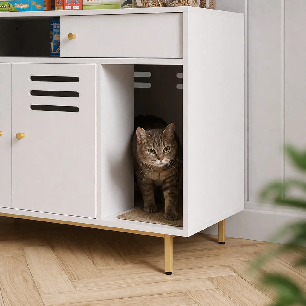 Meuble pour litière chat en bois - Table d'Appoint Chat