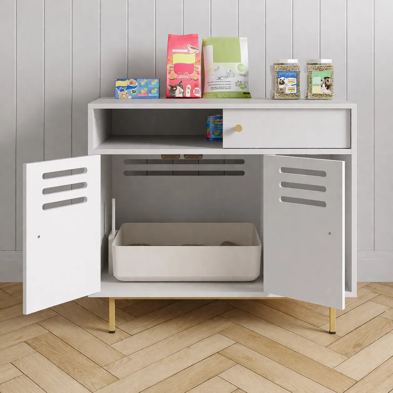 Meuble pour litière chat en bois - Table d'Appoint Chat