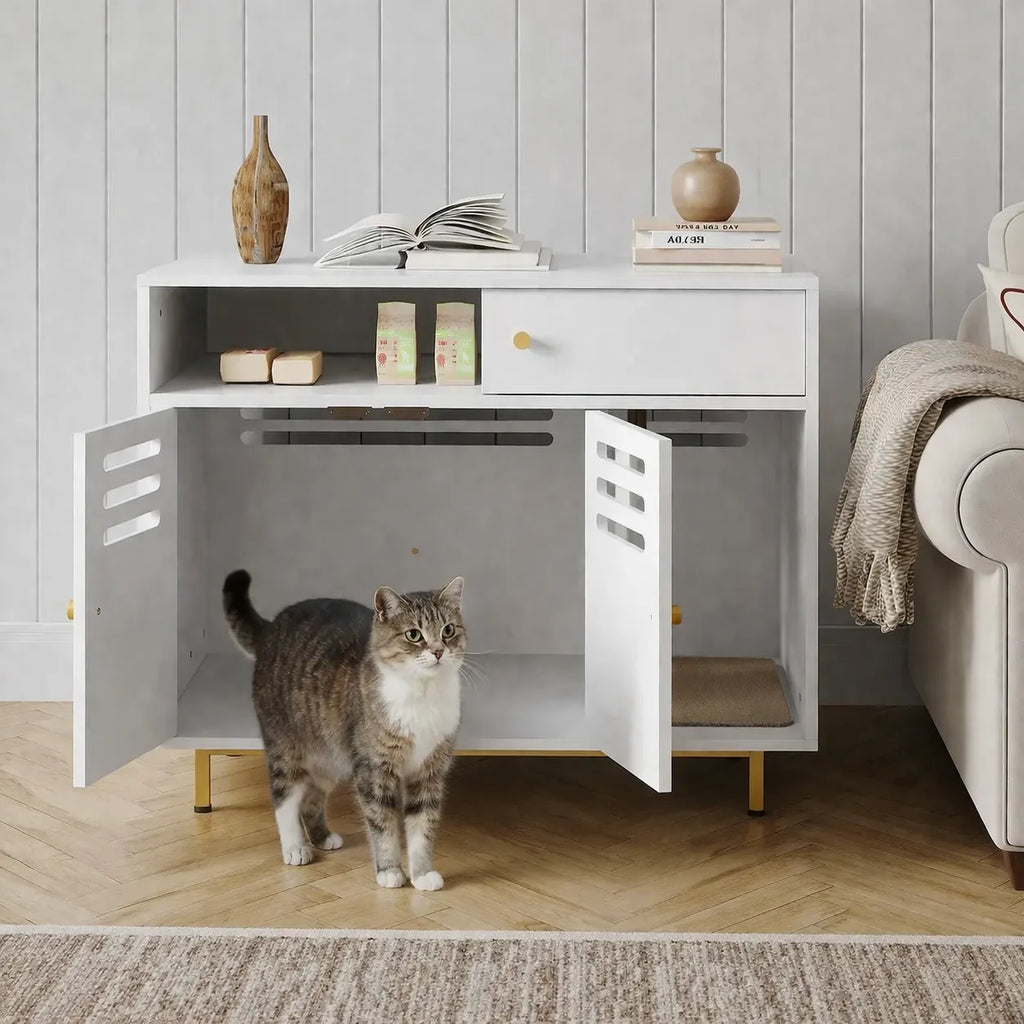 Meuble pour litière chat en bois - Table d'Appoint Chat