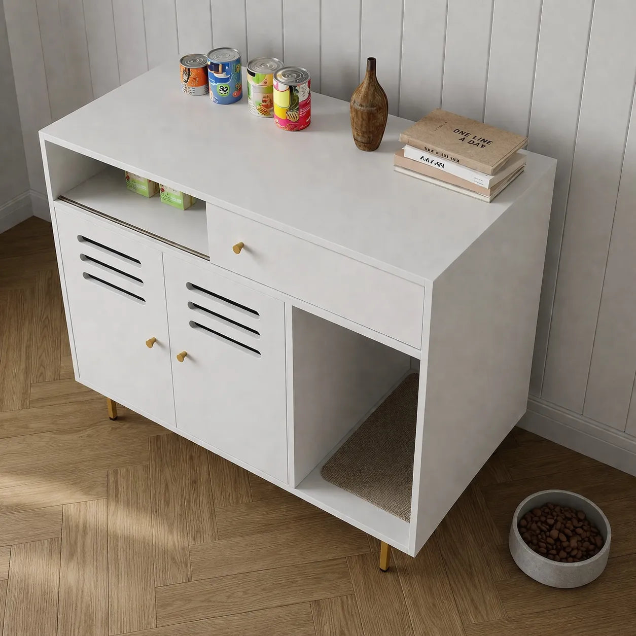 Meuble pour litière chat en bois - Table d'Appoint Chat