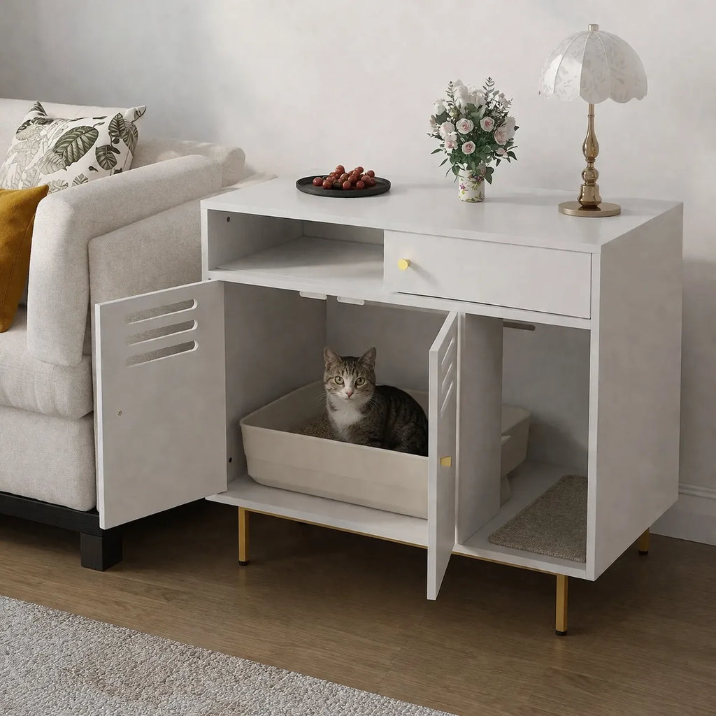 Meuble pour litière chat en bois - Table d'Appoint Chat