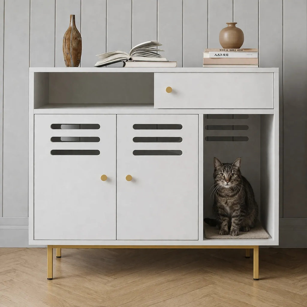 Meuble pour litière chat en bois - Table d'Appoint Chat