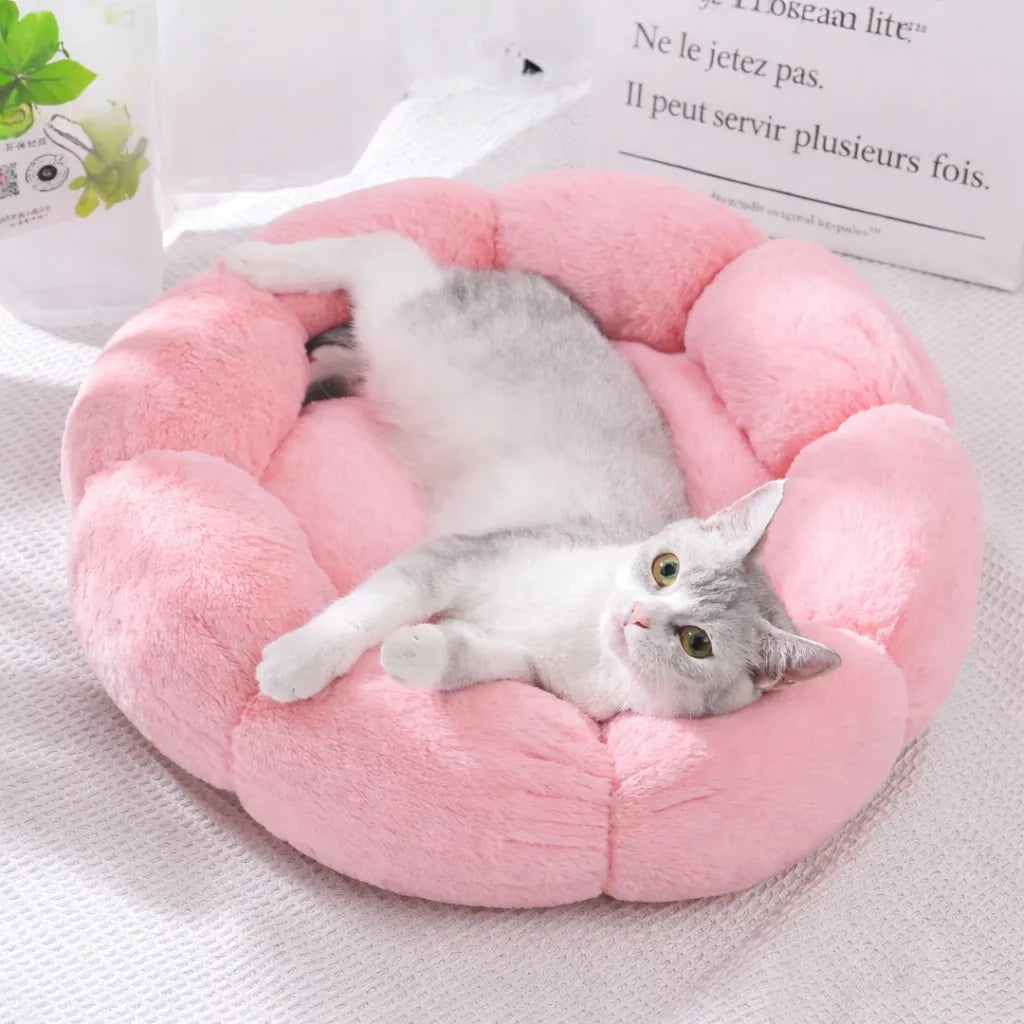 Panier chat fleur coton respirant - Lit rond 2 tailles 4 coloris