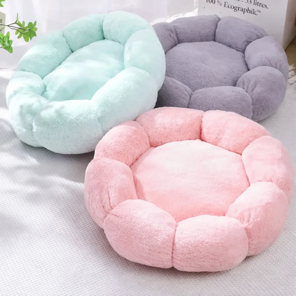 Panier chat fleur coton respirant - Lit rond 2 tailles 4 coloris