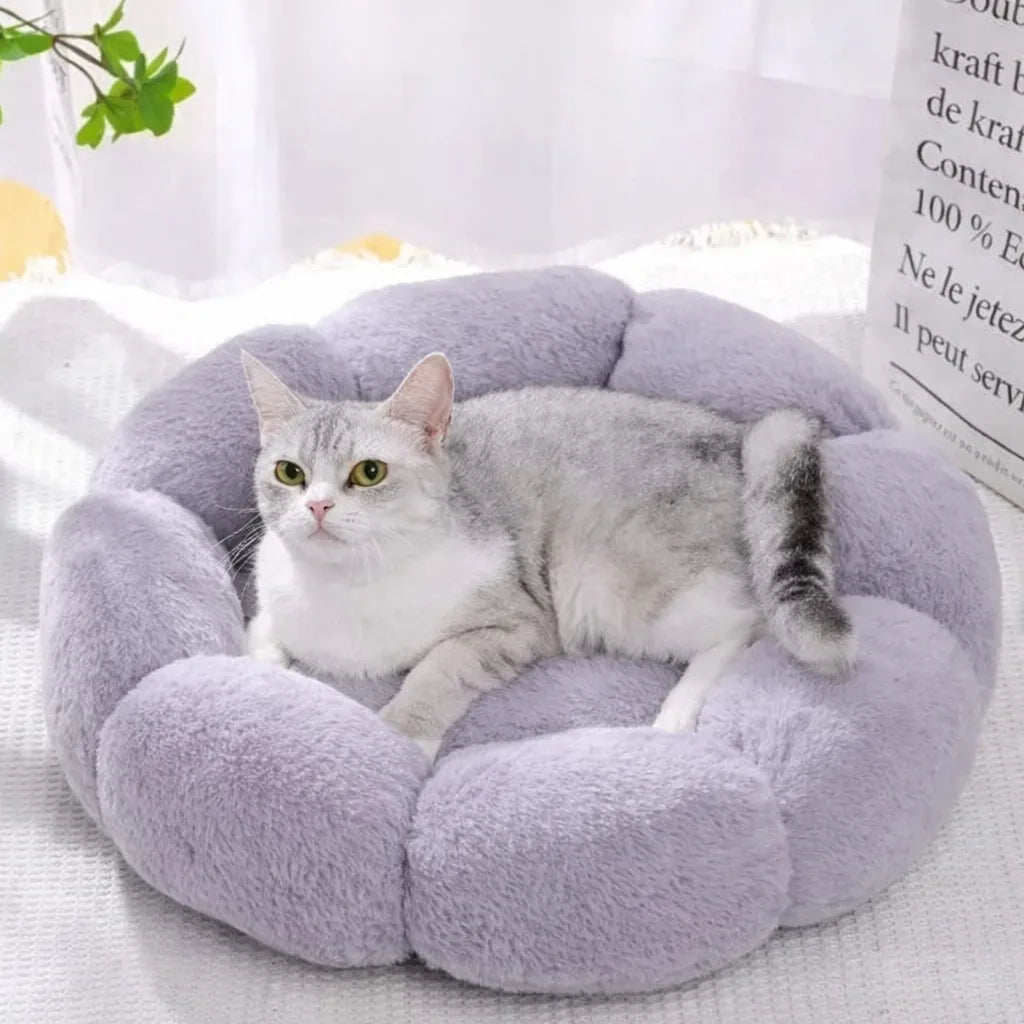 Panier chat fleur coton respirant - Lit rond 2 tailles 4 coloris