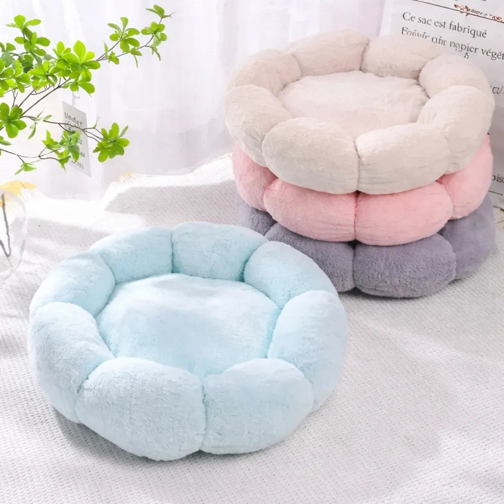 Panier chat fleur coton respirant - Lit rond 2 tailles 4 coloris