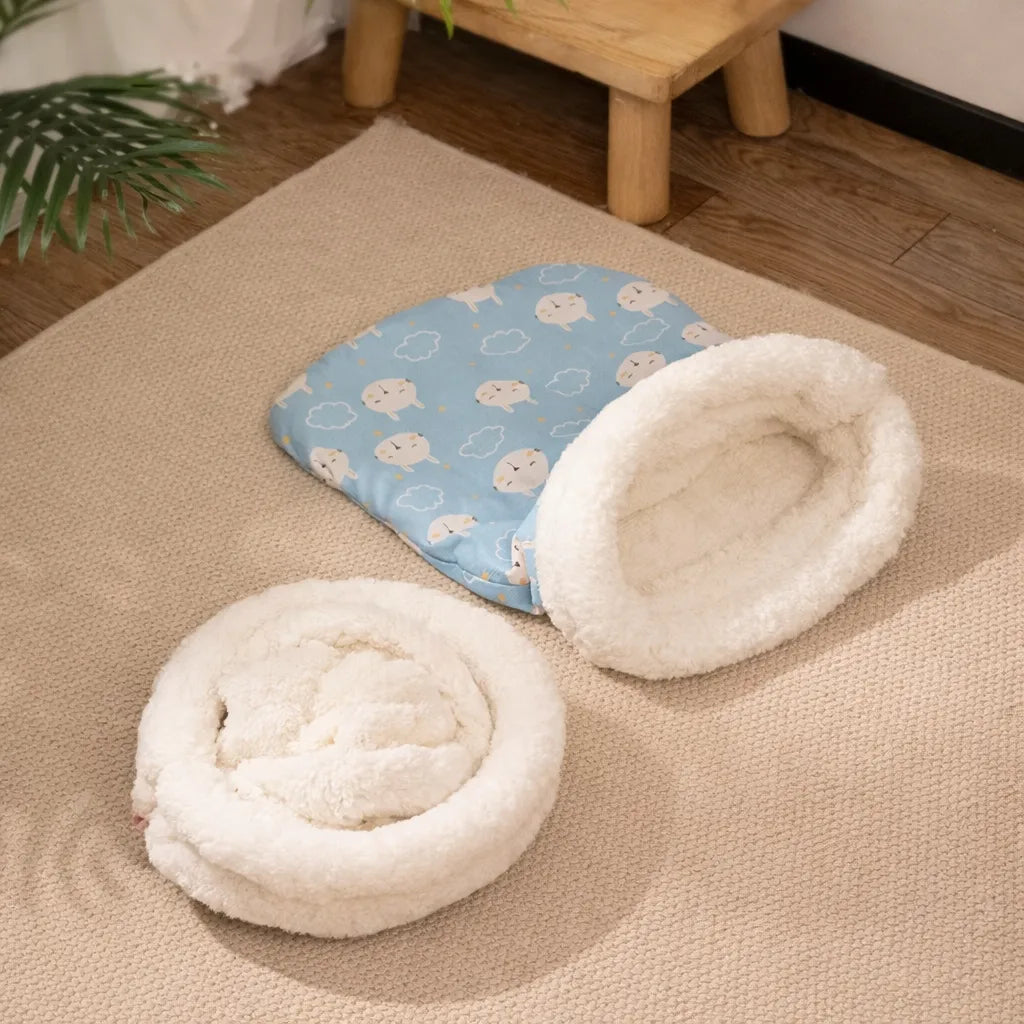 Panier chat grotte - Peluche douce hiver
