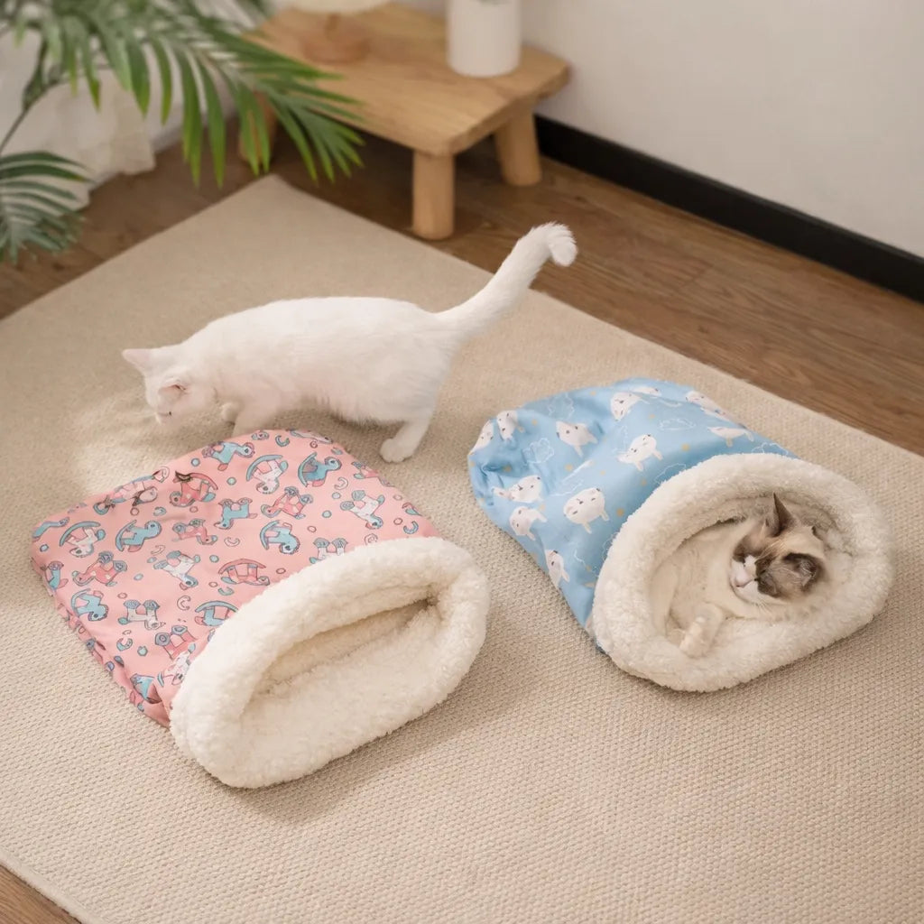 Panier chat grotte - Peluche douce hiver