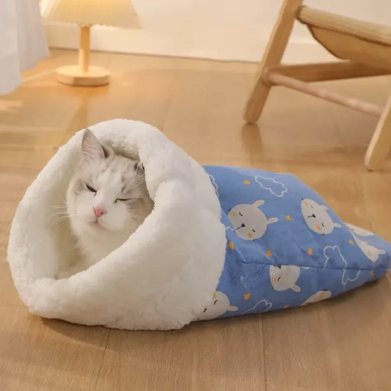 Panier chat grotte - Peluche douce hiver