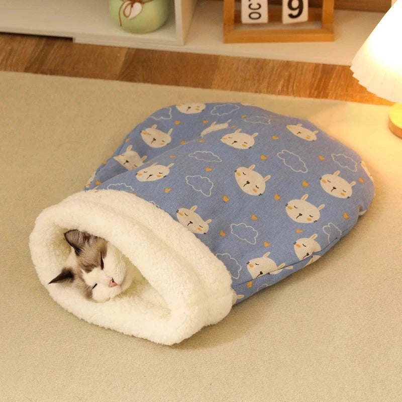 Panier chat grotte - Peluche douce hiver