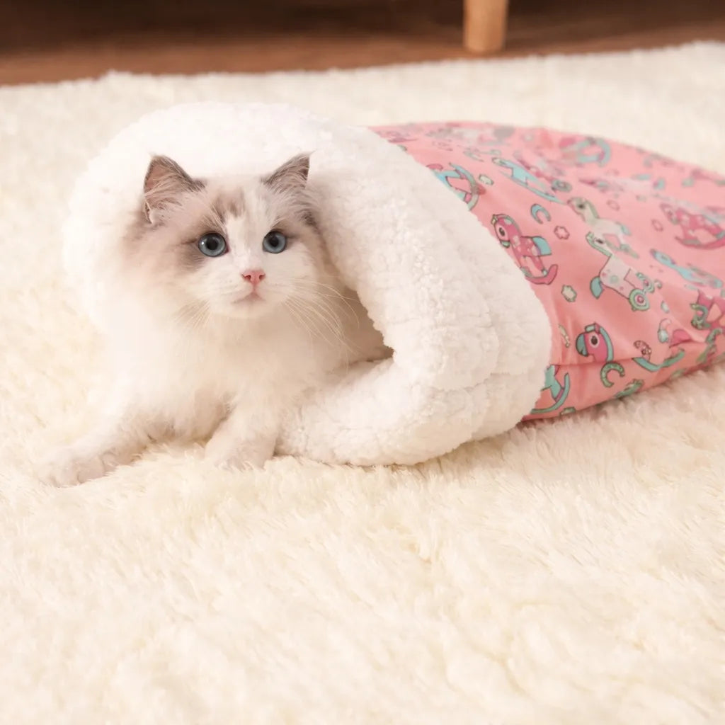 Panier chat grotte - Peluche douce hiver