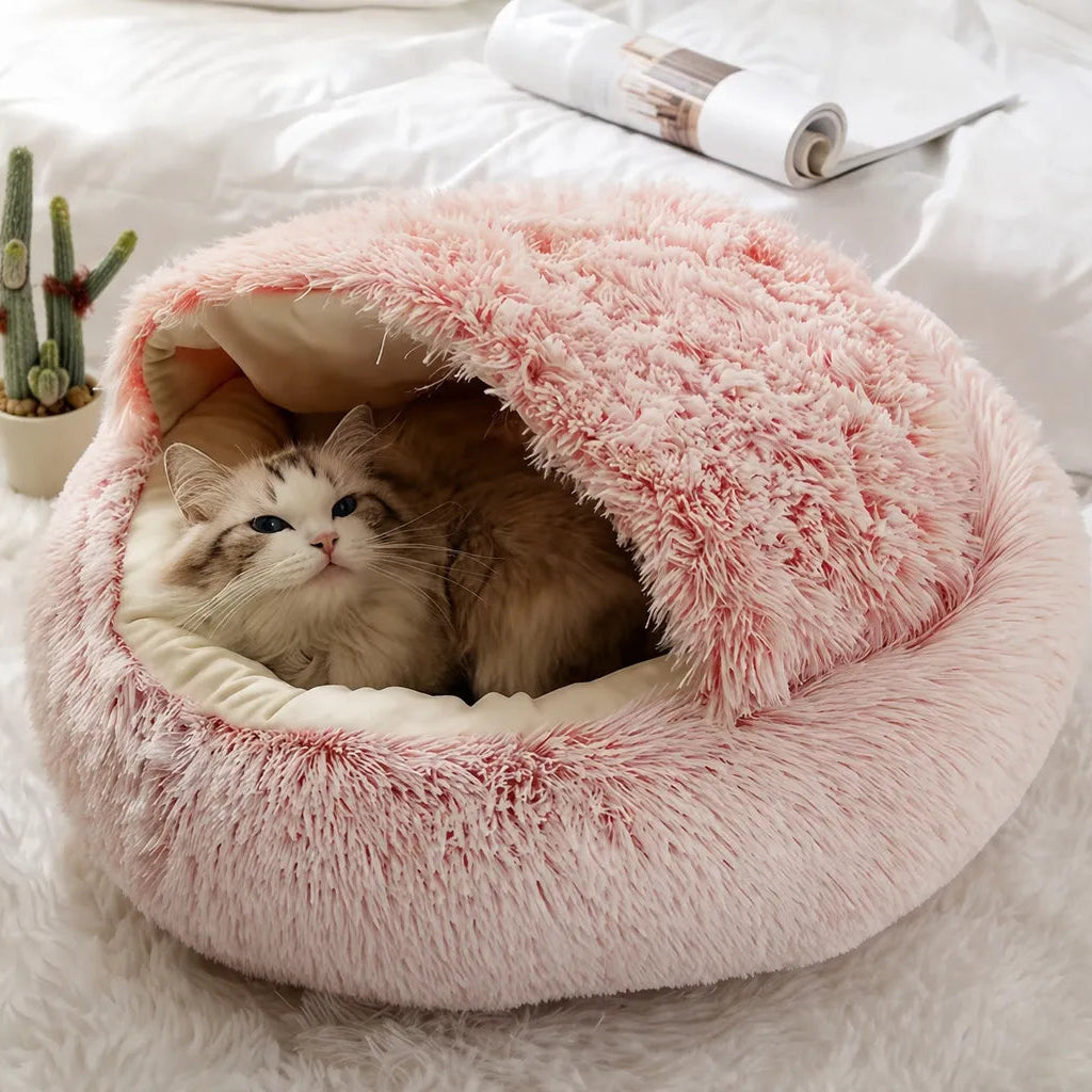 Panier chat peluche - Nid douillet 2 en 1 pour félin