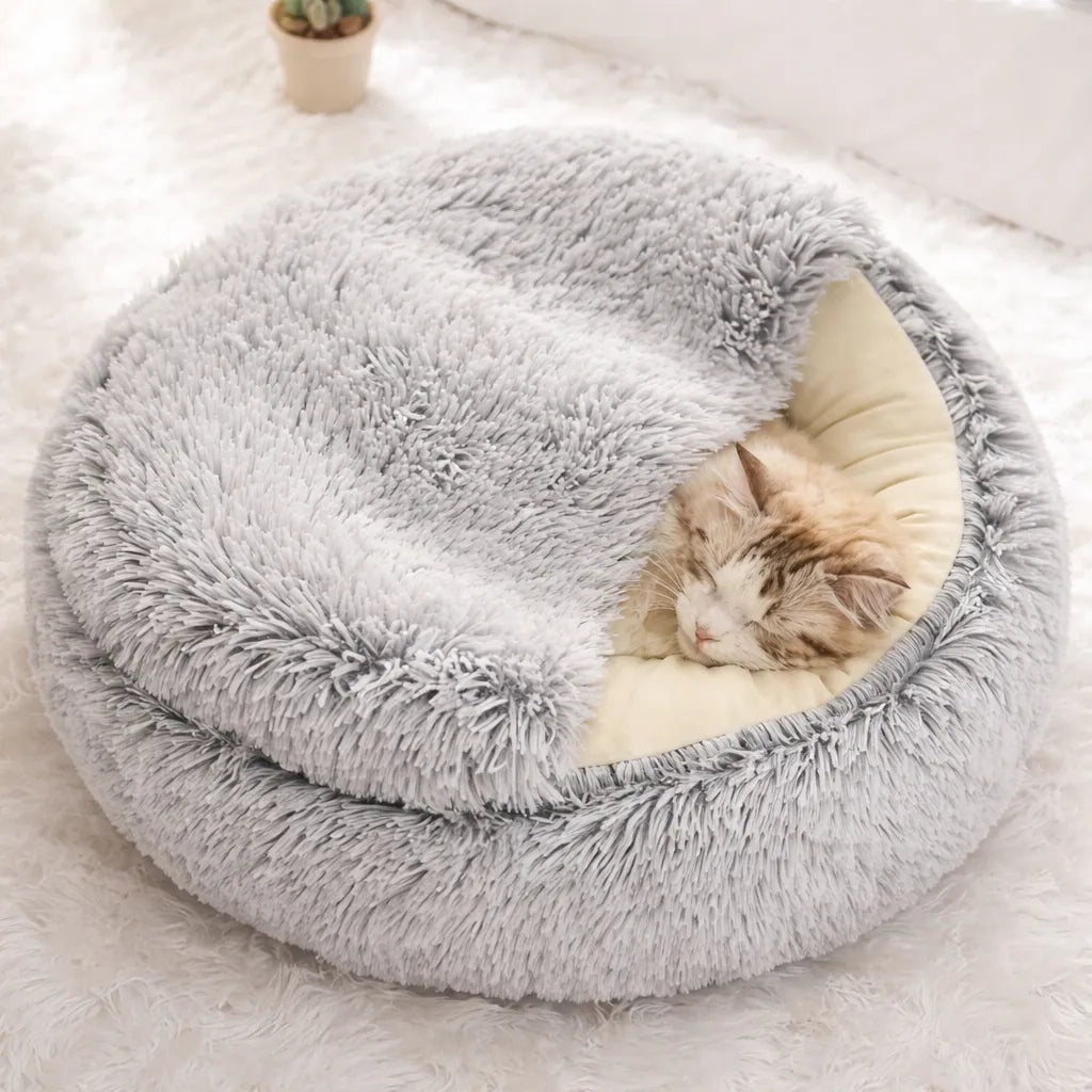 Panier chat peluche - Nid douillet 2 en 1 pour félin
