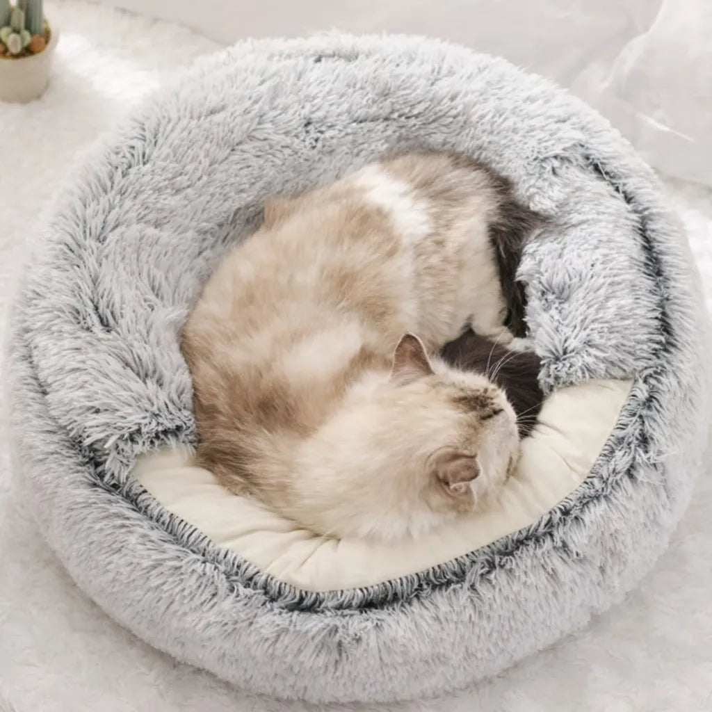 Panier chat peluche - Nid douillet 2 en 1 pour félin