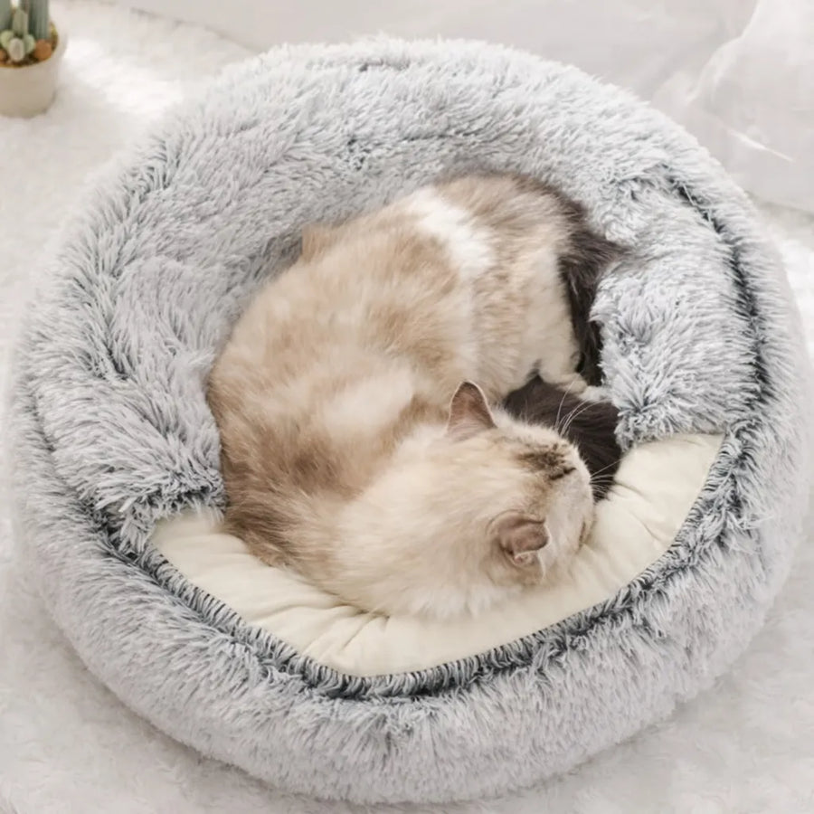 Panier chat peluche - Nid douillet 2 en 1 pour félin