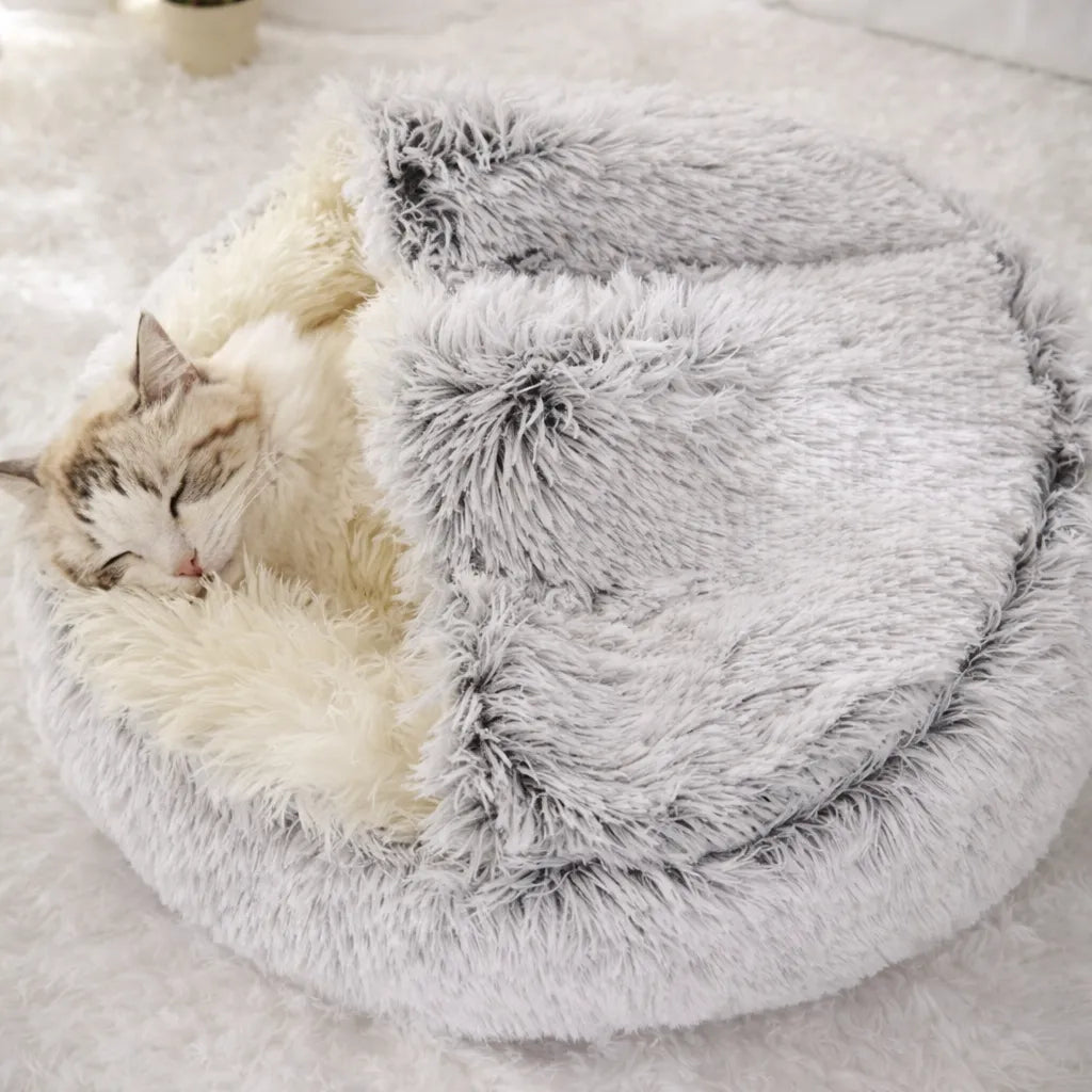 Panier chat peluche - Nid douillet 2 en 1 pour félin