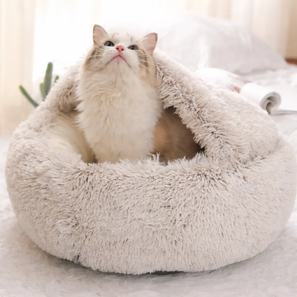 Panier chat peluche - Nid douillet 2 en 1 pour félin