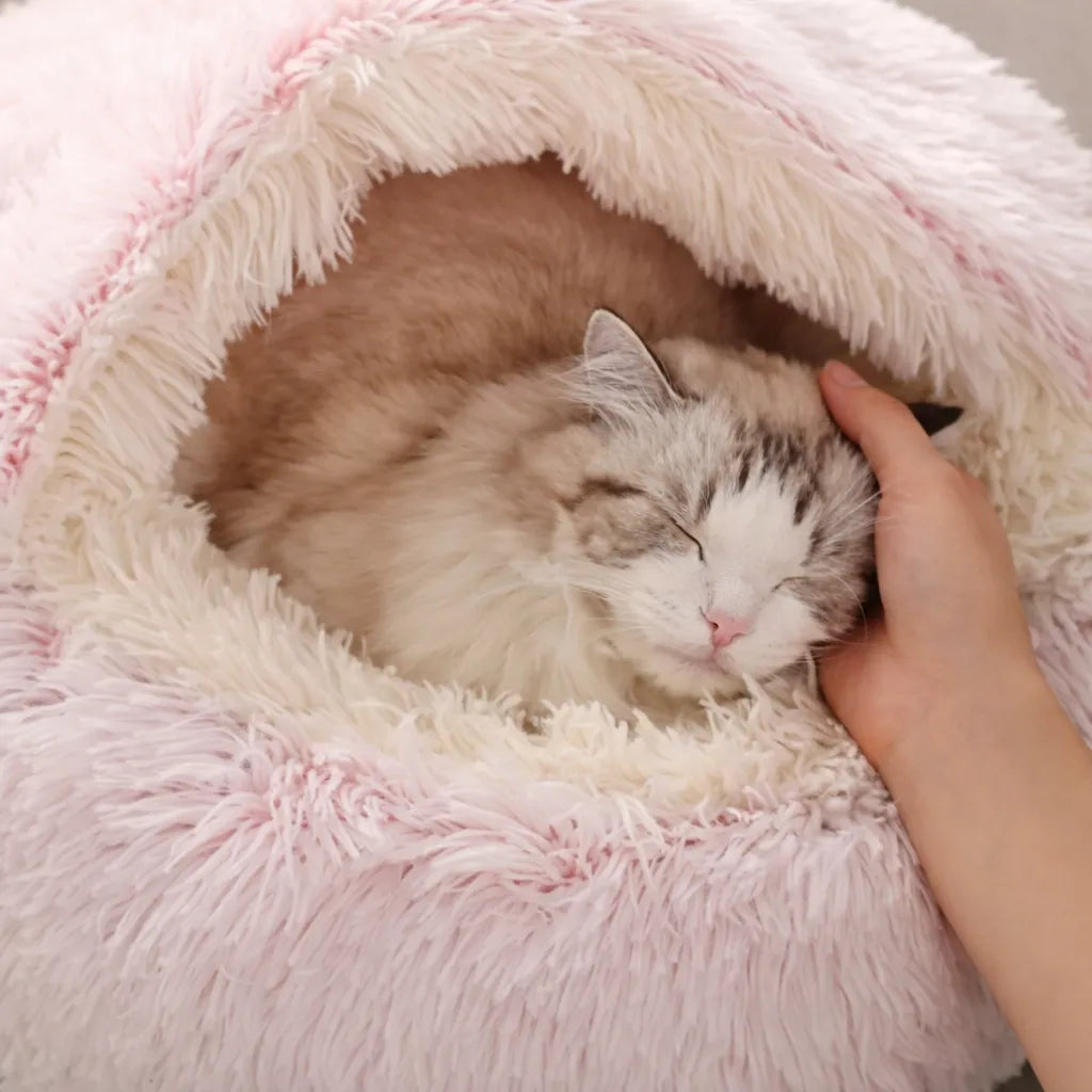 Panier chat peluche - Nid douillet 2 en 1 pour félin