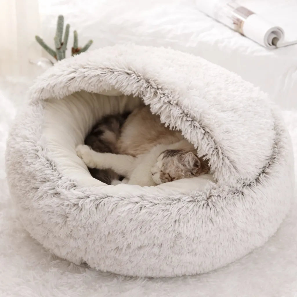 Panier chat peluche - Nid douillet 2 en 1 pour félin