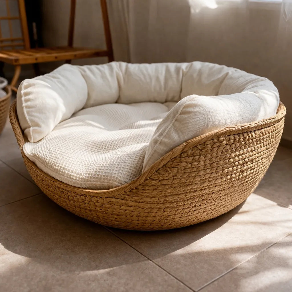 Panier en osier pour chat - Lit douillet toutes saisons