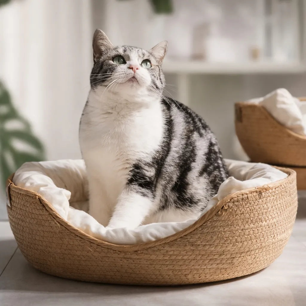 Panier en osier pour chat - Lit douillet toutes saisons