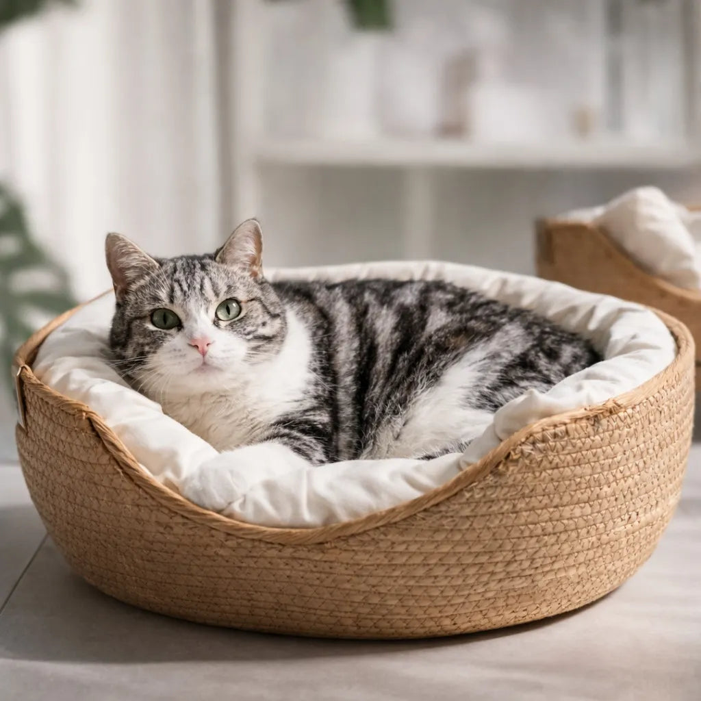 Panier en osier pour chat - Lit douillet toutes saisons