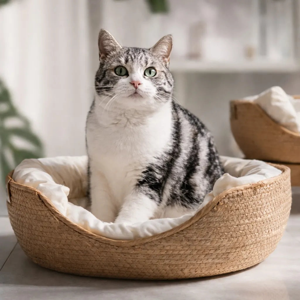 Panier en osier pour chat - Lit douillet toutes saisons