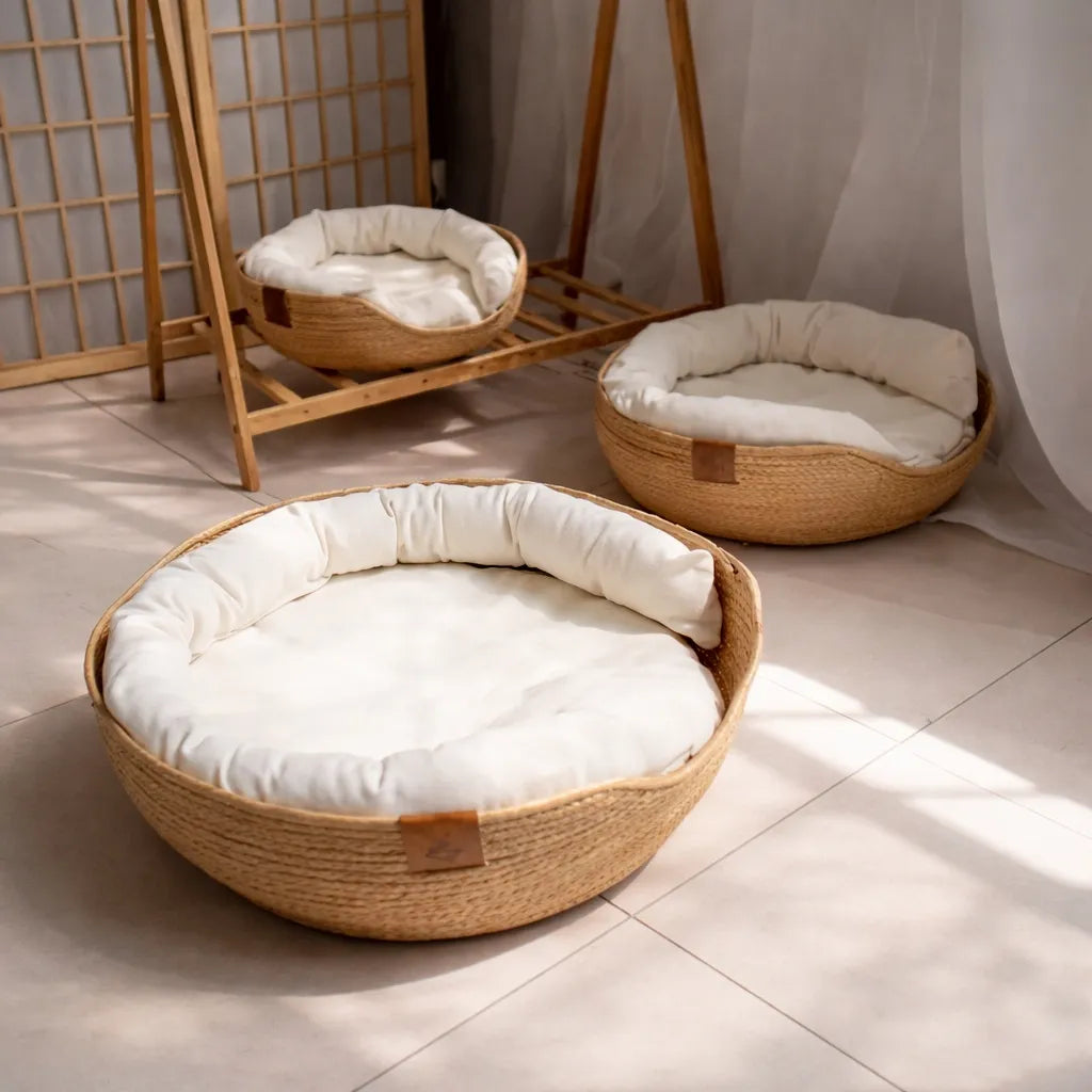 Panier en osier pour chat - Lit douillet toutes saisons