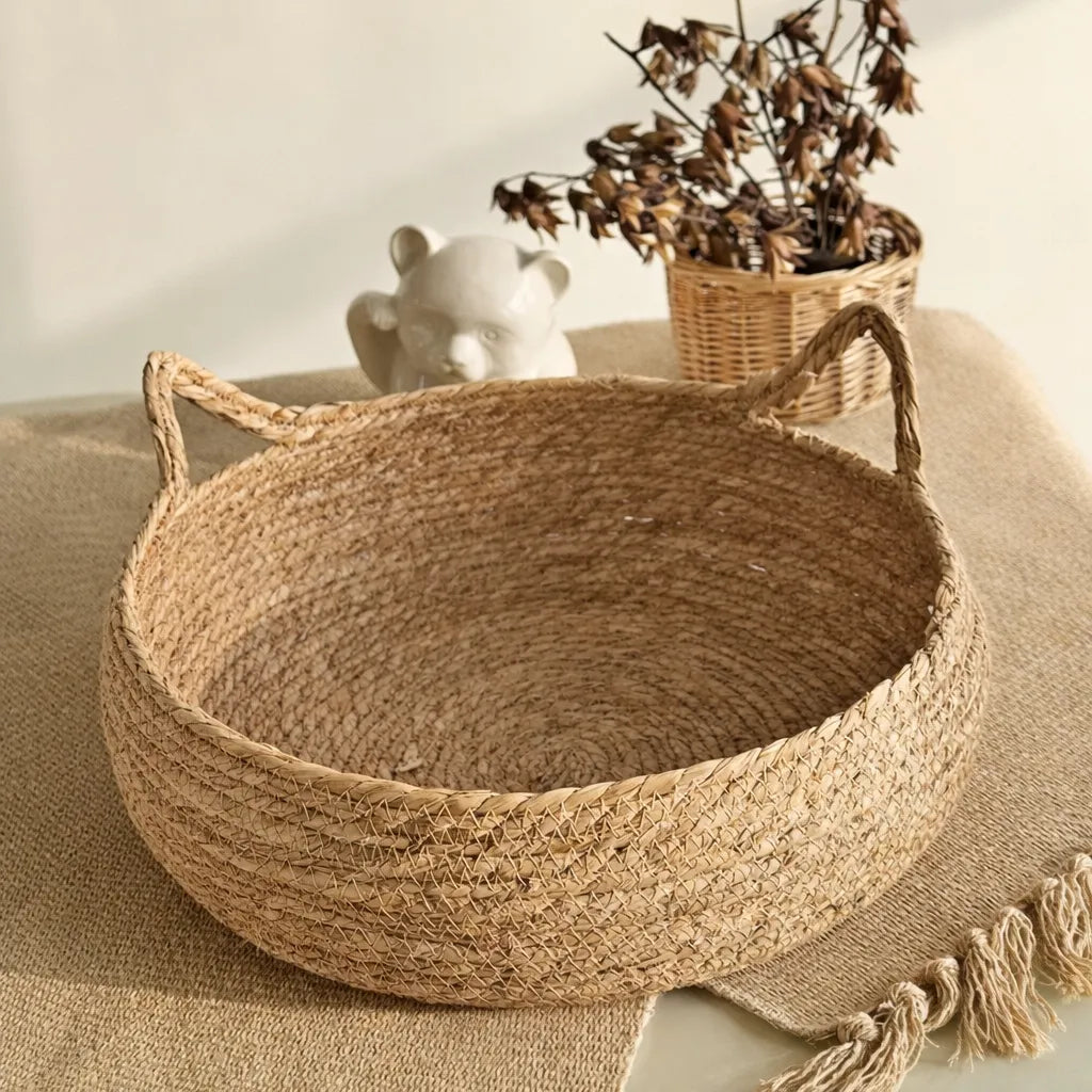 Panier en rotin pour chat - Coussin coton amovible
