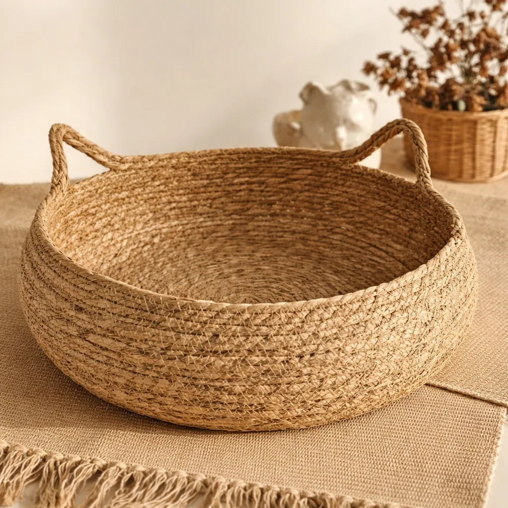 Panier en rotin pour chat - Coussin coton amovible