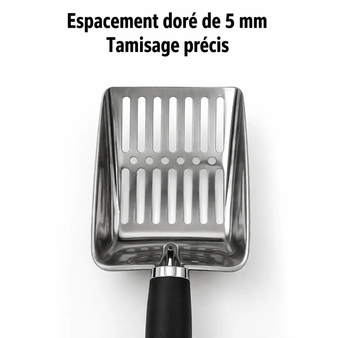 Pelle à litière en métal - Longue poignée et filtrante en inox