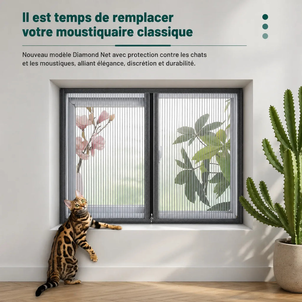 Protection fenêtre pour chats - Maille anti-griffures velcro