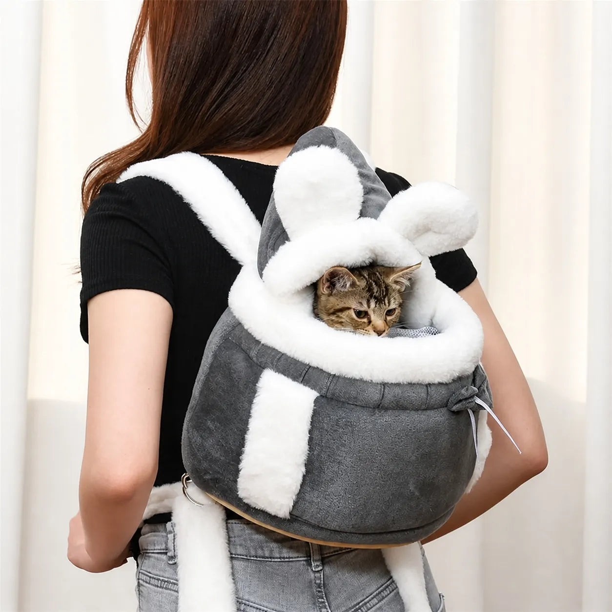 Sac a dos chat en velours douillet - Coupe-vent 3 tailles