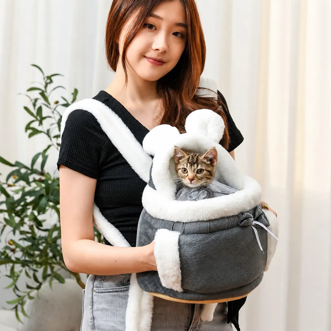 Sac a dos chat en velours douillet - Coupe-vent 3 tailles