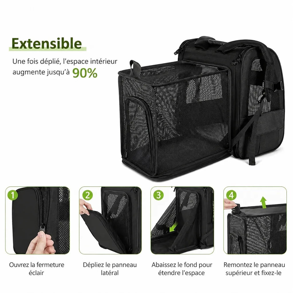 Sac à dos chat extensible - Housse d'ombrage et mesh respirant