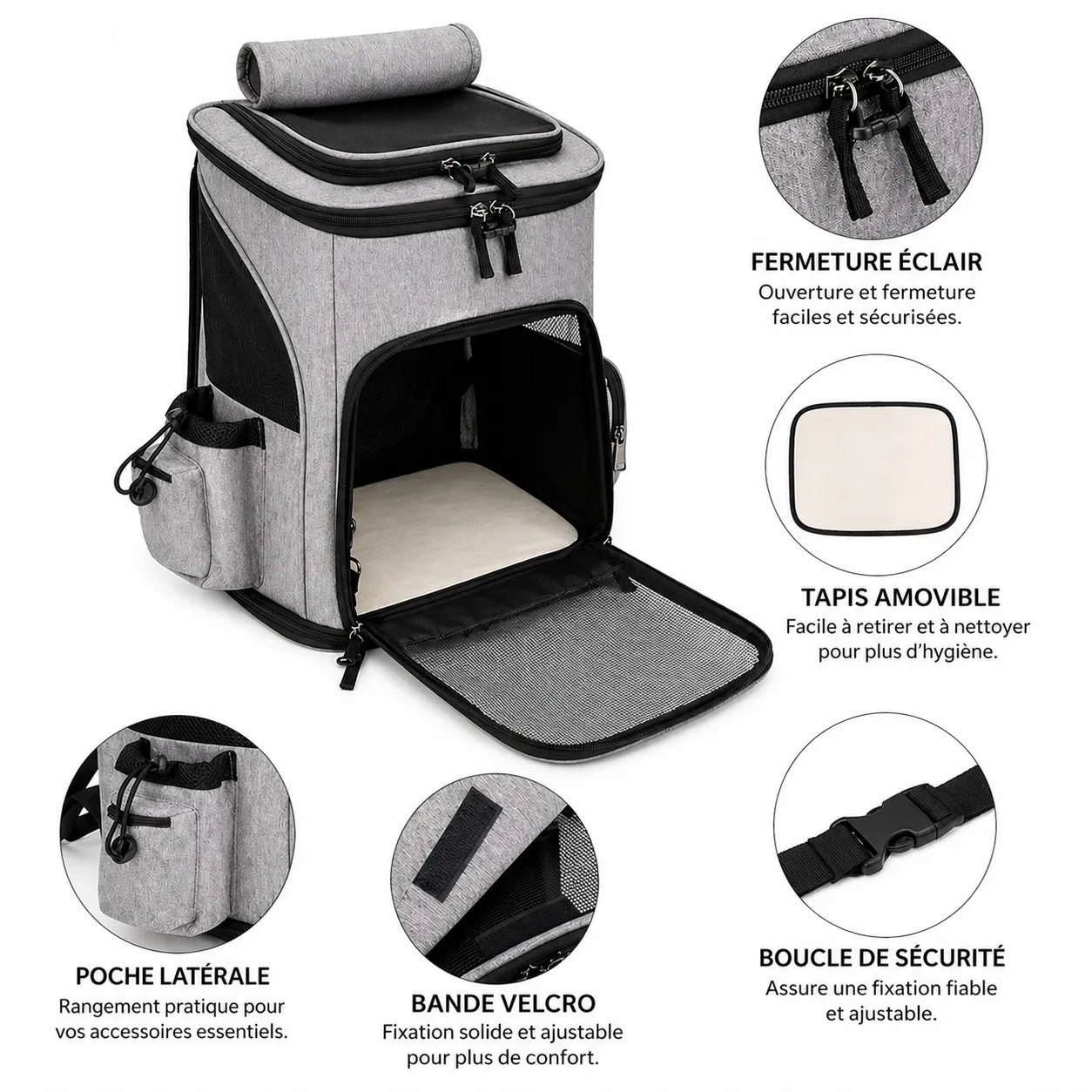 Sac à dos pour chat respirant et extensible - Grande capacité