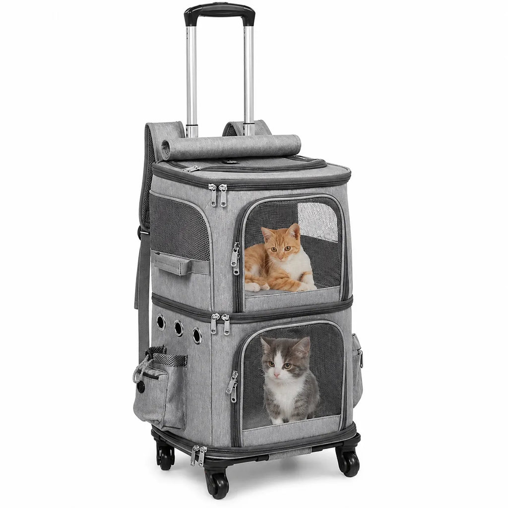 Sac de transport à roulettes pour 2 chats - Double compartiment