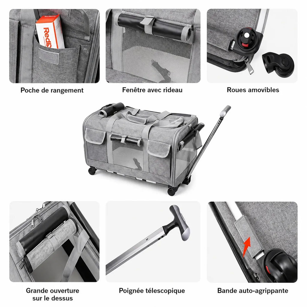 Sac de transport à roulettes pour chat - Extra Large pliable