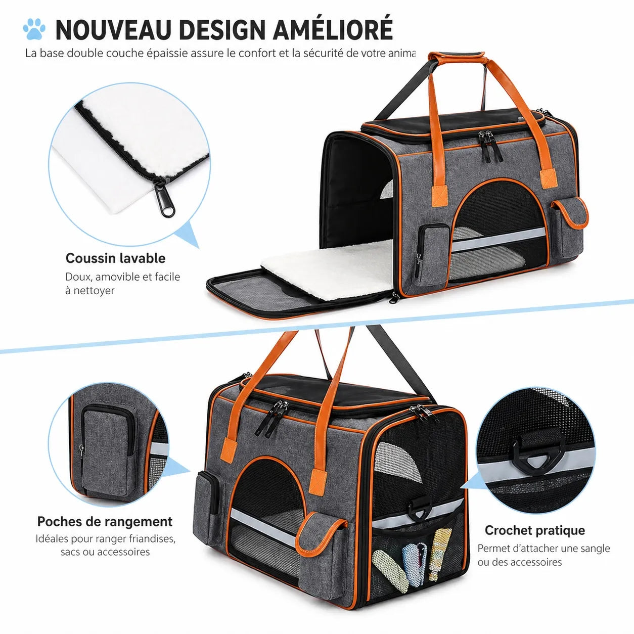 Sac de transport chat anti-affaissement - Oxford premium