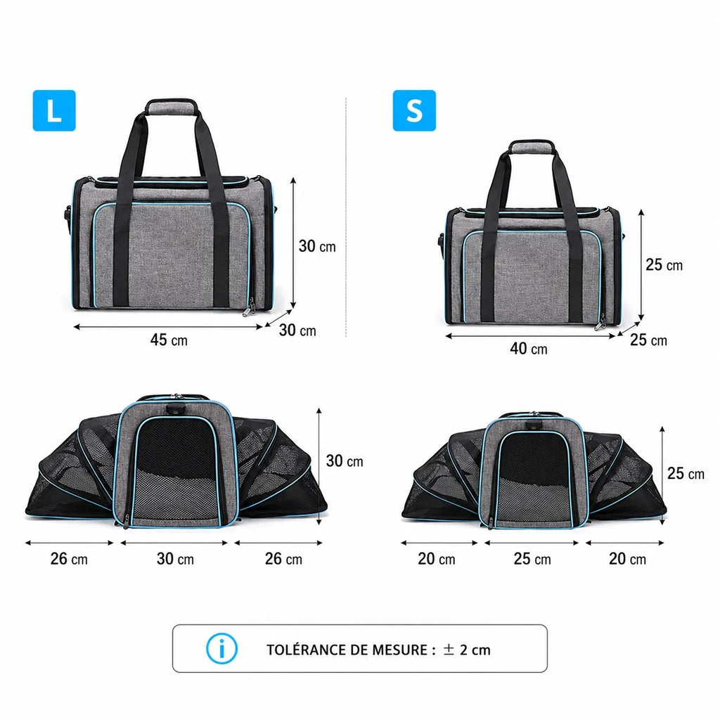Sac de voyage chat extensible 4 côtés - Pliable respirant