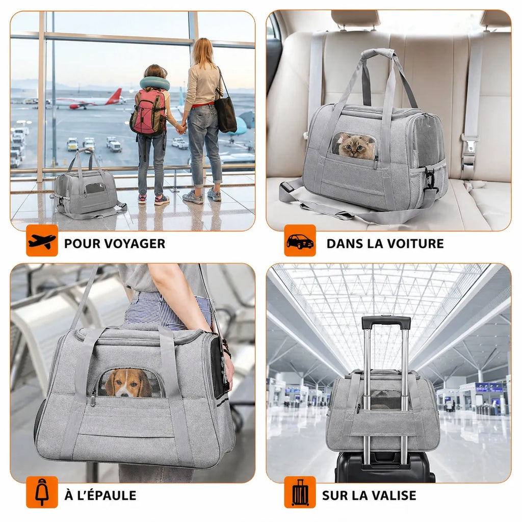 Sac pour transporter chat approuvé avion - 5 fenêtres maille